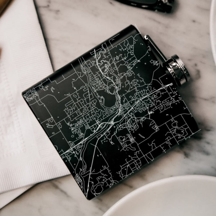 Elk River Minnesota Custom Engraved City Map Inscription Coordinates on 6oz Stainless Steel Flask in Black