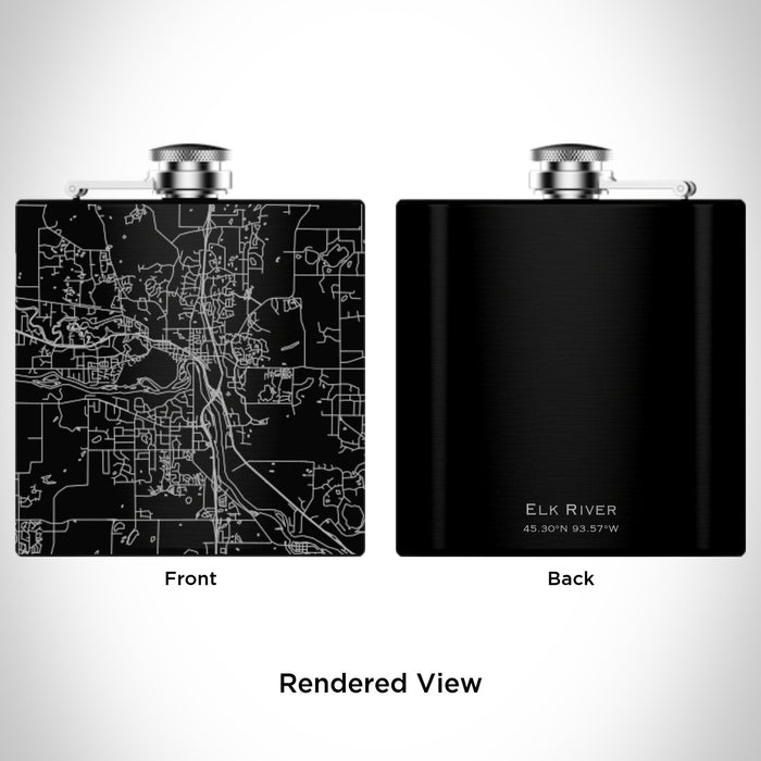 Rendered View of Elk River Minnesota Map Engraving on 6oz Stainless Steel Flask in Black