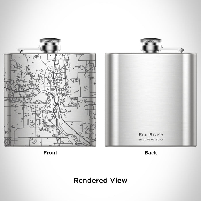 Rendered View of Elk River Minnesota Map Engraving on 6oz Stainless Steel Flask