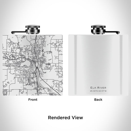 Rendered View of Elk River Minnesota Map Engraving on 6oz Stainless Steel Flask in White