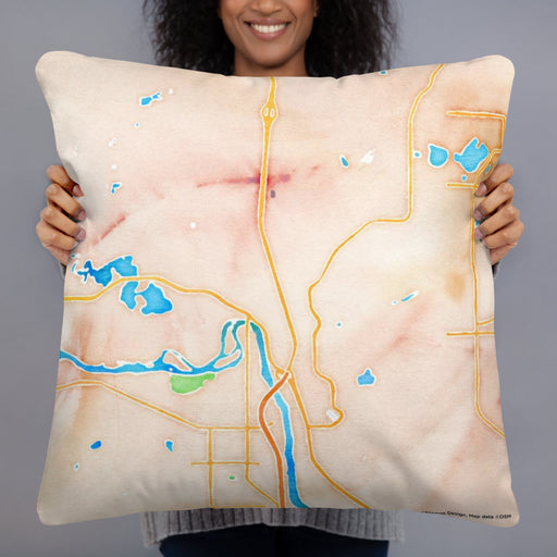 Person holding 22x22 Custom Elk River Minnesota Map Throw Pillow in Watercolor