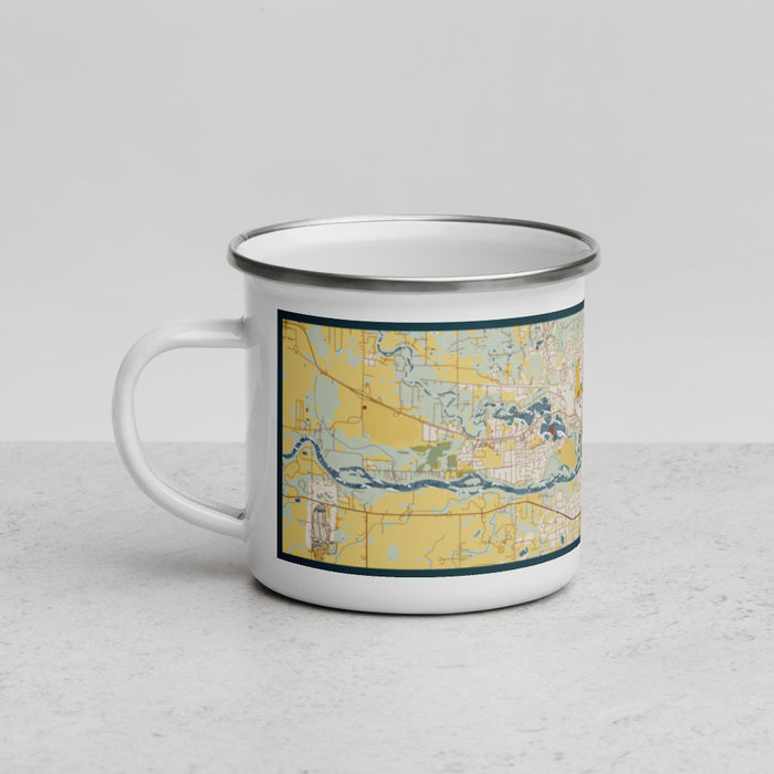 Left View Custom Elk River Minnesota Map Enamel Mug in Woodblock