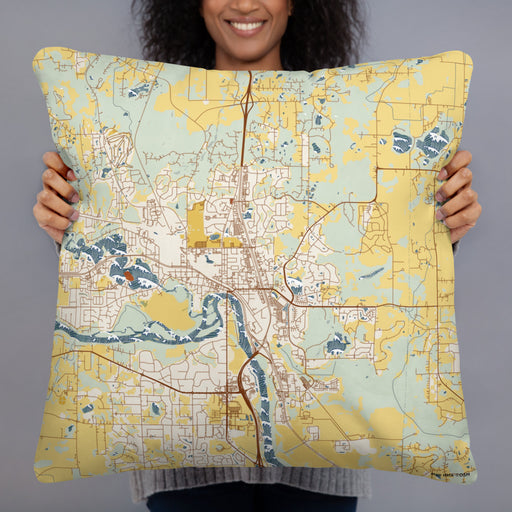 Person holding 22x22 Custom Elk River Minnesota Map Throw Pillow in Woodblock