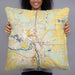 Person holding 22x22 Custom Elk River Minnesota Map Throw Pillow in Woodblock