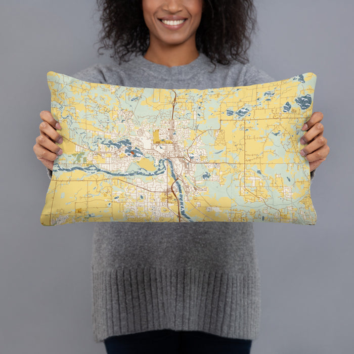 Person holding 20x12 Custom Elk River Minnesota Map Throw Pillow in Woodblock