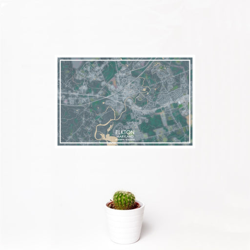 12x18 Elkton Maryland Map Print Landscape Orientation in Afternoon Style With Small Cactus Plant in White Planter