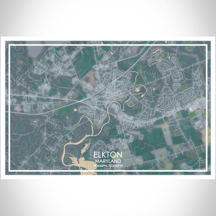 Elkton Maryland Map Print Landscape Orientation in Afternoon Style With Shaded Background