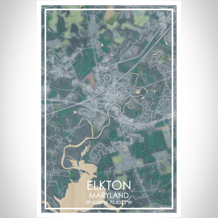 Elkton Maryland Map Print Portrait Orientation in Afternoon Style With Shaded Background