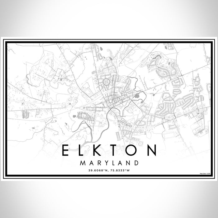 Elkton Maryland Map Print Landscape Orientation in Classic Style With Shaded Background