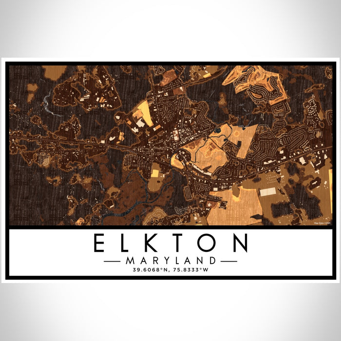 Elkton Maryland Map Print Landscape Orientation in Ember Style With Shaded Background