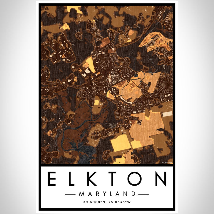 Elkton Maryland Map Print Portrait Orientation in Ember Style With Shaded Background