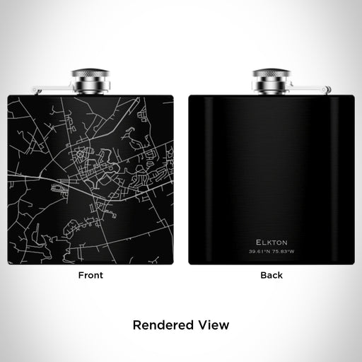 Rendered View of Elkton Maryland Map Engraving on 6oz Stainless Steel Flask in Black