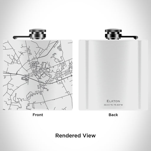 Rendered View of Elkton Maryland Map Engraving on 6oz Stainless Steel Flask in White