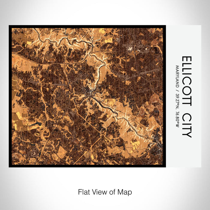 Rendered View of Ellicott City Maryland Map on 20oz Stainless Steel Insulated Bottle with Bamboo Top with printed ember style map