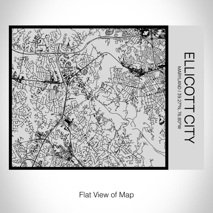 Rendered View of Ellicott City Maryland Map on 20oz Stainless Steel Insulated Bottle with Bamboo Top with printed Tactile Lines Map in Black