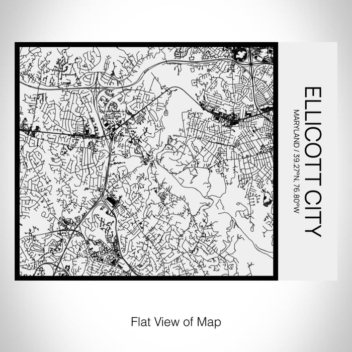 Rendered View of Ellicott City Maryland Map on 20oz Stainless Steel Insulated Bottle with Bamboo Top in Matte White with printed Tactile Lines Map in Black