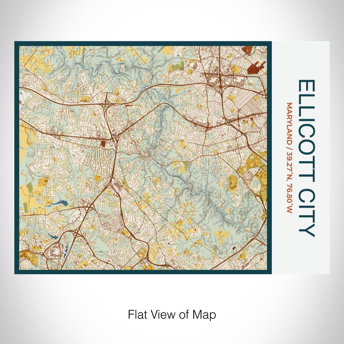 Rendered View of Ellicott City Maryland Map on 20oz Stainless Steel Insulated Bottle with Bamboo Top with printed woodblock style map