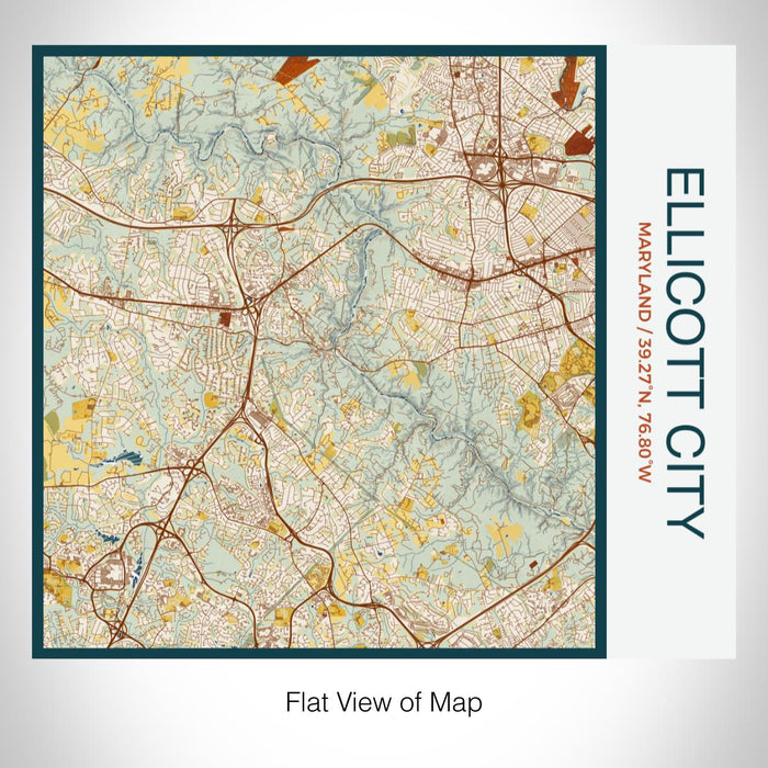 Rendered View of Ellicott City Maryland Map on 17oz Stainless Steel Insulated Tumbler in Woodblock Map Style