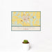 12x18 Ellsworth Kansas Map Print Landscape Orientation in Woodblock Style With Small Cactus Plant in White Planter