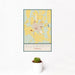 12x18 Ellsworth Kansas Map Print Portrait Orientation in Woodblock Style With Small Cactus Plant in White Planter