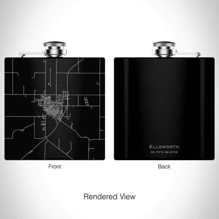 Rendered View of Ellsworth Kansas Map on 6oz Stainless Steel Flask in Black