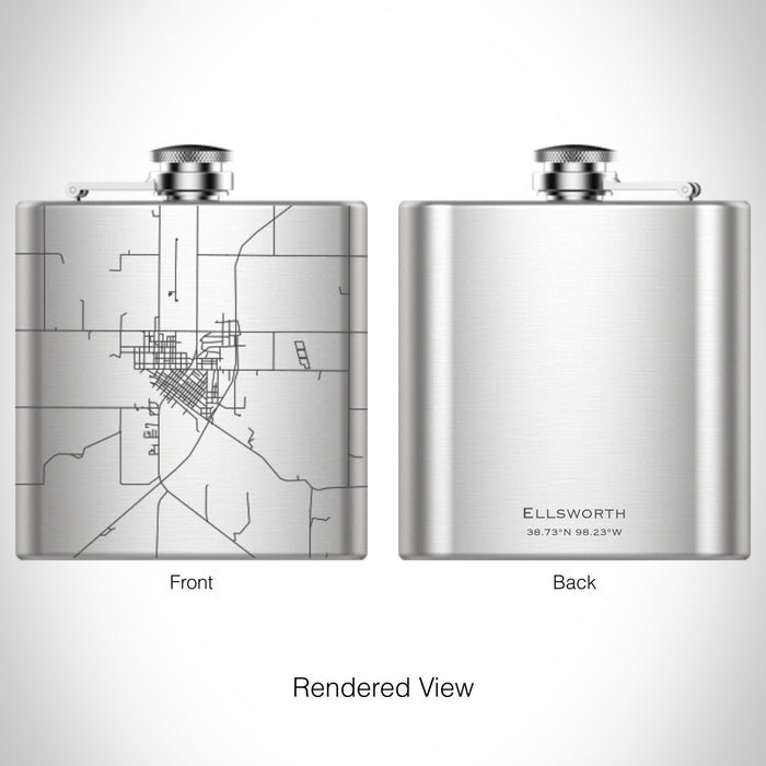 Rendered View of Ellsworth Kansas Map on 6oz Stainless Steel Flask