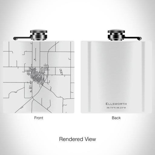 Rendered View of Ellsworth Kansas Map on 6oz Stainless Steel Flask in White