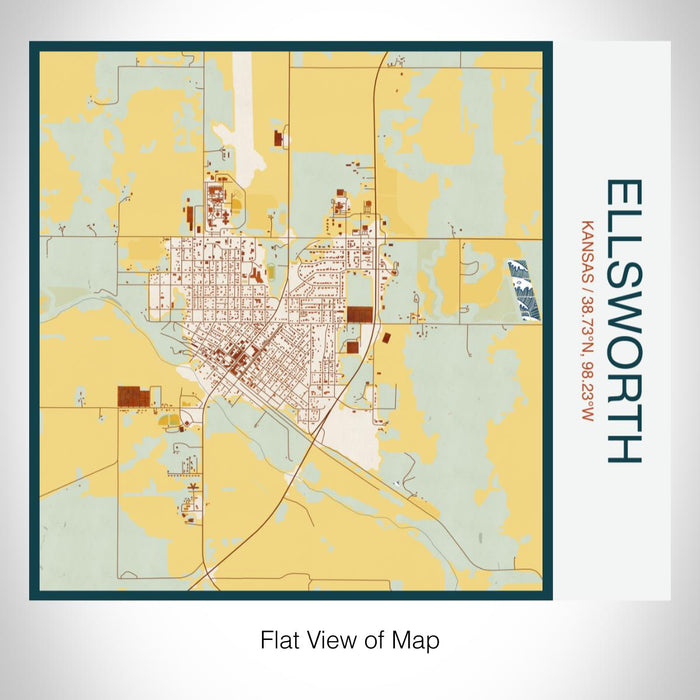 Rendered View of Ellsworth Kansas Map on 17oz Stainless Steel Insulated Tumbler in Woodblock Map Style