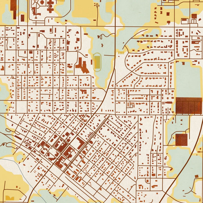 Ellsworth Kansas Map Print in Woodblock Style Zoomed In Close Up Showing Details