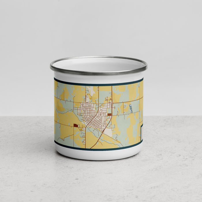 Front View Custom Ellsworth Kansas Map Enamel Mug in Woodblock