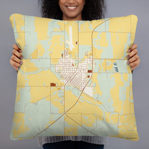 Person holding 22x22 Custom Ellsworth Kansas Map Throw Pillow in Woodblock