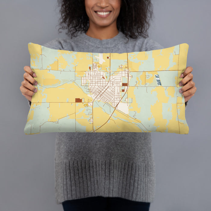 Person holding 20x12 Custom Ellsworth Kansas Map Throw Pillow in Woodblock
