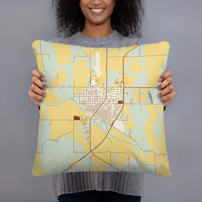 Person holding 18x18 Custom Ellsworth Kansas Map Throw Pillow in Woodblock
