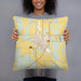Person holding 18x18 Custom Ellsworth Kansas Map Throw Pillow in Woodblock