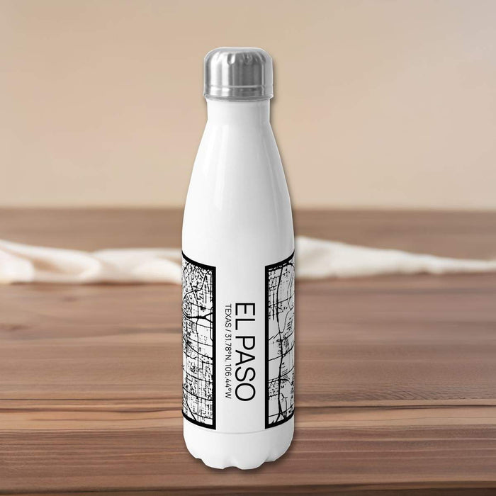 El Paso Texas Custom City Map Inscription Coordinates on 17oz Stainless Steel Insulated Cola Bottle in Stainless in Matte White