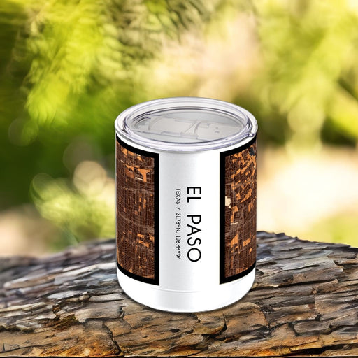 El Paso Texas Custom City Map Inscription Coordinates on 10oz Stainless Steel Insulated Cup in Ember with Sliding Lid