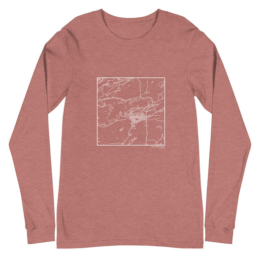 Ely Minnesota  Map Unisex Long-Sleeve T-shirt with City inscription in Heather Mauve