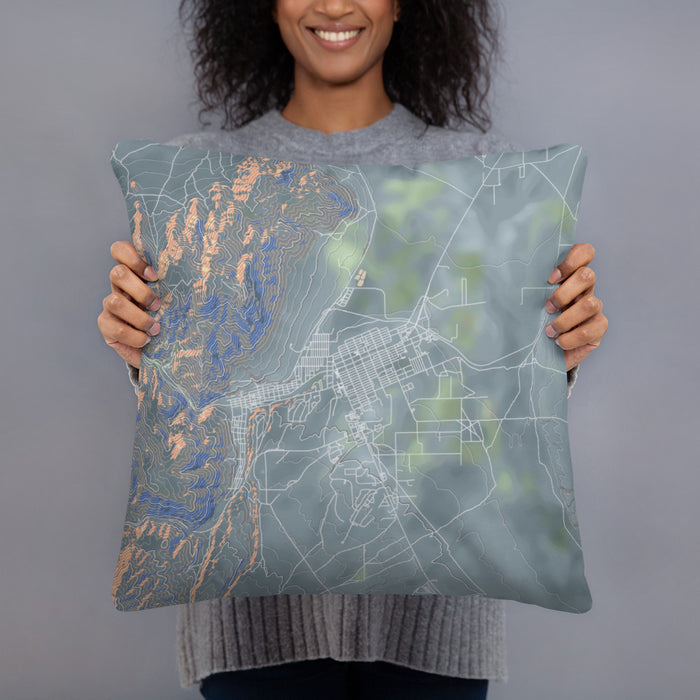 Person holding 18x18 Custom Ely Nevada Map Throw Pillow in Afternoon
