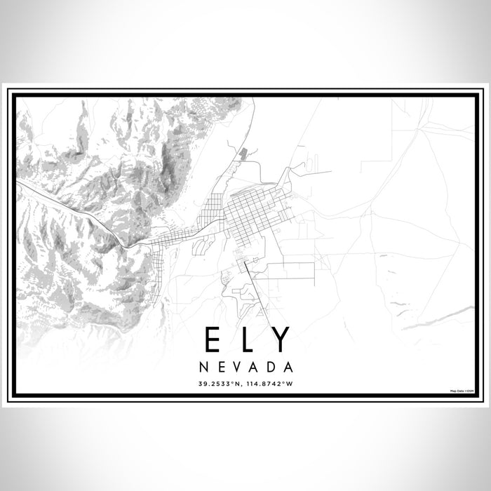 Ely Nevada Map Print Landscape Orientation in Classic Style With Shaded Background