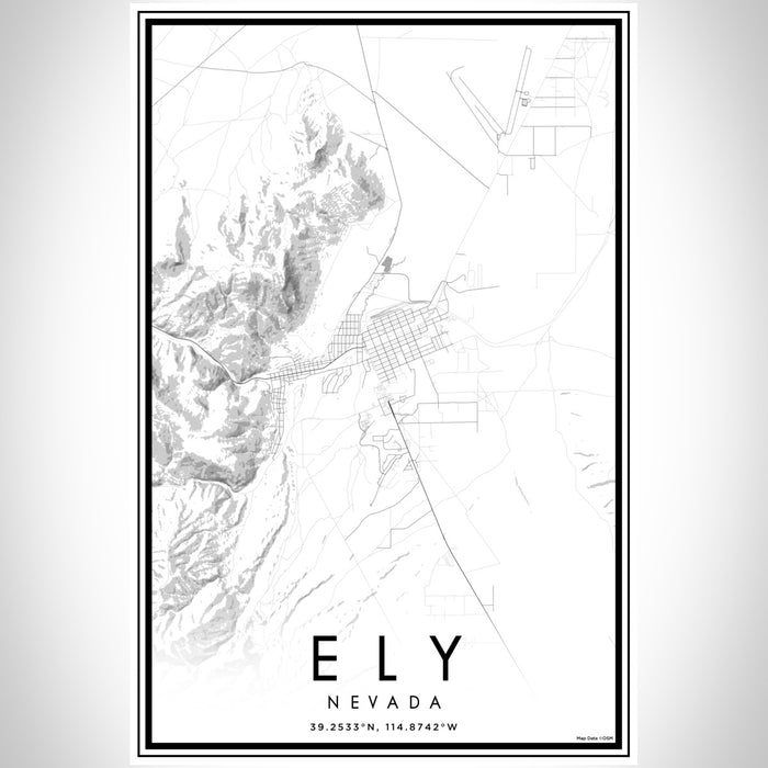 Ely Nevada Map Print Portrait Orientation in Classic Style With Shaded Background