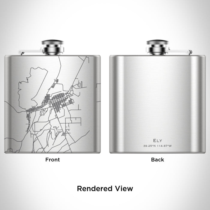 Rendered View of Ely Nevada Map Engraving on 6oz Stainless Steel Flask