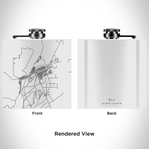 Rendered View of Ely Nevada Map Engraving on 6oz Stainless Steel Flask in White