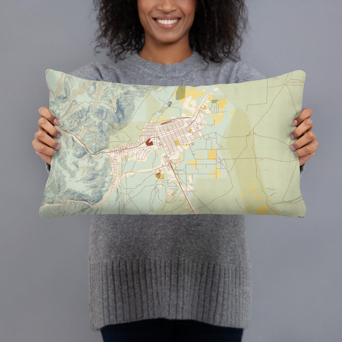 Person holding 20x12 Custom Ely Nevada Map Throw Pillow in Woodblock