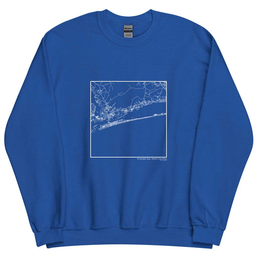 Emerald Isle North Carolina  Map Unisex Crewneck Sweater with City inscription in Royal Blue