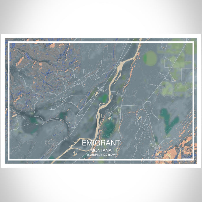 Emigrant Montana Map Print Landscape Orientation in Afternoon Style With Shaded Background