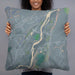 Person holding 22x22 Custom Emigrant Montana Map Throw Pillow in Afternoon
