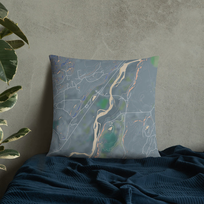 Custom Emigrant Montana Map Throw Pillow in Afternoon on Bedding Against Wall