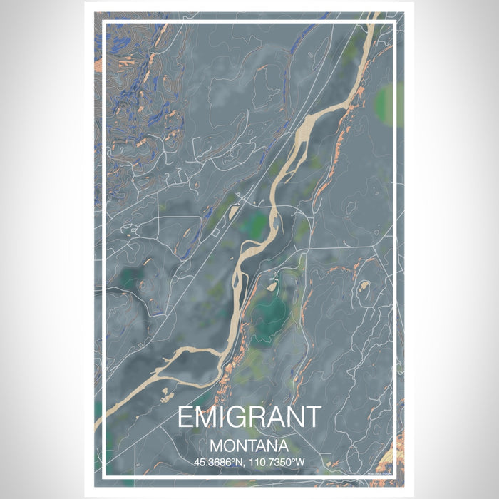 Emigrant Montana Map Print Portrait Orientation in Afternoon Style With Shaded Background