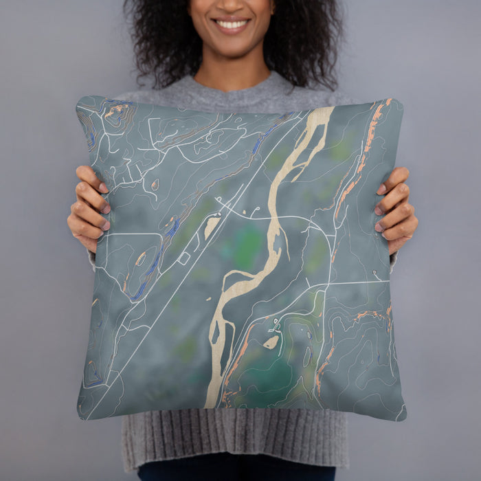 Person holding 18x18 Custom Emigrant Montana Map Throw Pillow in Afternoon