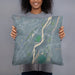 Person holding 18x18 Custom Emigrant Montana Map Throw Pillow in Afternoon